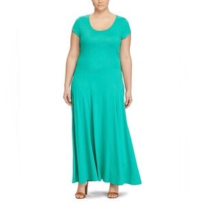 Lauren Ralph Lauren Women’s Teal Scoop Neck Jersey Knit Maxi Dress Sz 1X